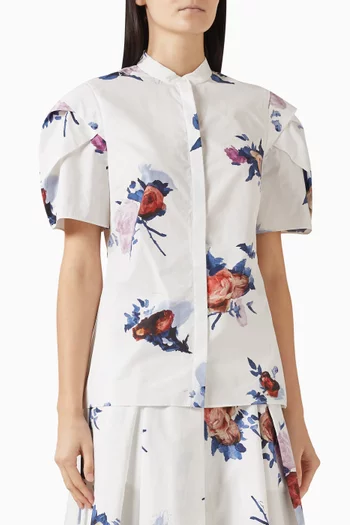 Rose Bouquet Painted Shirt in Cotton-poplin