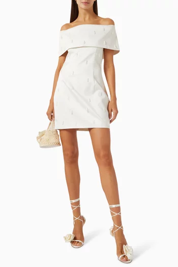 Bead-fringe Mini Dress in Satin