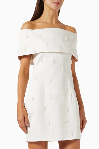 Bead-fringe Mini Dress in Satin