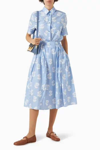 Sprayed Roses-print Skirt in Cotton