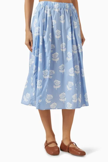 Sprayed Roses-print Skirt in Cotton