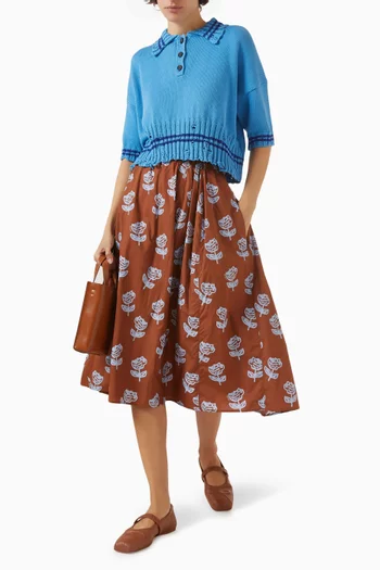 Sprayed Roses-print Skirt in Cotton