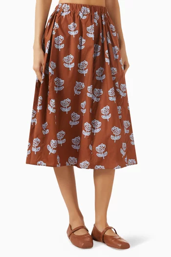 Sprayed Roses-print Skirt in Cotton