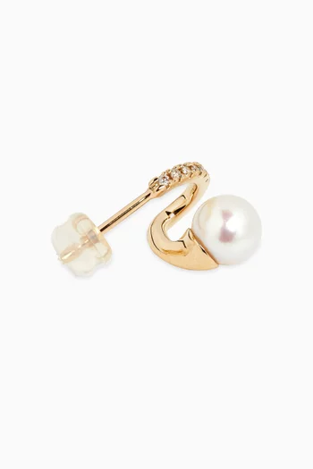 Drosera Diamond & Pearl Single Right Earring in 10kt Gold