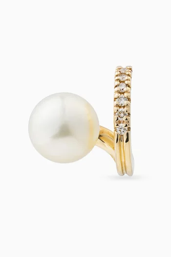 Drosera Diamond & Pearl Single Right Earring in 10kt Gold