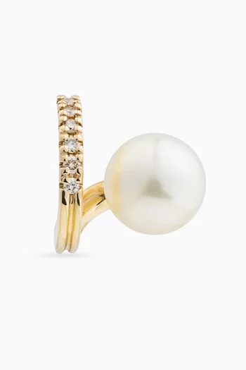 Drosera Diamond & Pearl Single Left Earring in 10kt Gold