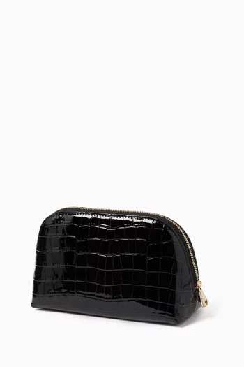 Small Cosmetic Case in Croc-embossed Leather