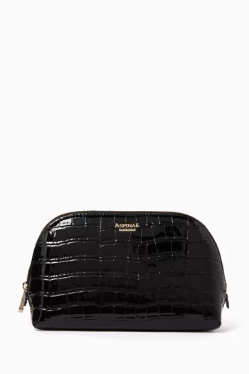 Small Cosmetic Case in Croc-embossed Leather