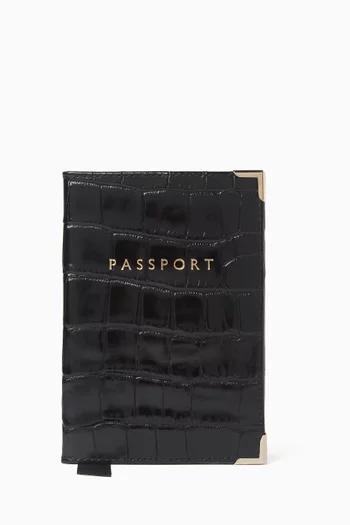 Passport Cover in Croc-embossed Leather