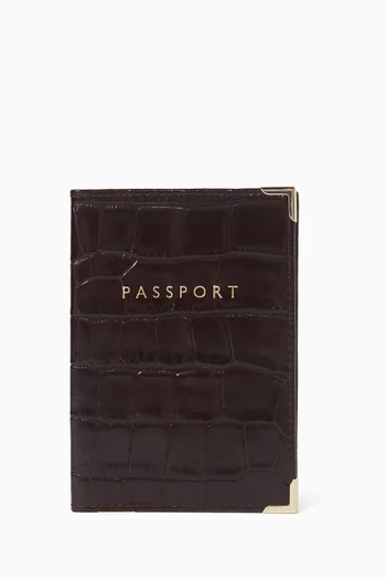Passport Cover in Croc-embossed Leather