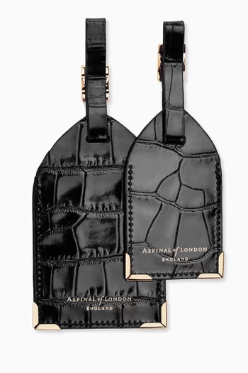 Luggage Tags, Set of 2 in Croc-embossed Leather