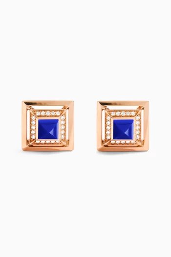 Cleo Lapis & Pavé Diamond Stud Earrings in 18kt Rose Gold