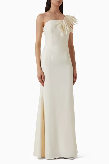 One-shoulder Dress in Crepe & Organza
