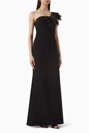 One-shoulder Dress in Crepe & Organza