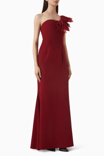 One-shoulder Dress in Crepe & Organza
