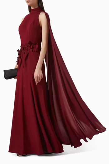 3D Floral Applique Dress in Crepe