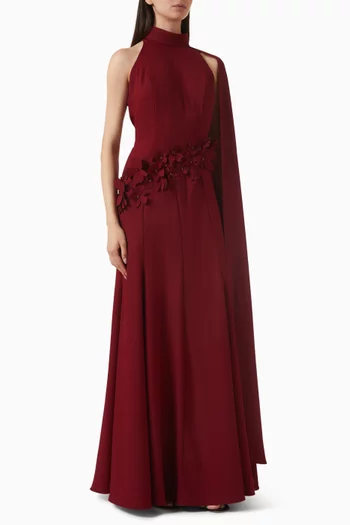 3D Floral Applique Dress in Crepe