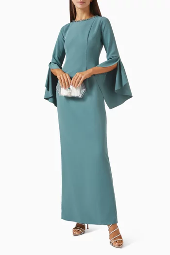 Flute-sleeve Dress in Crepe