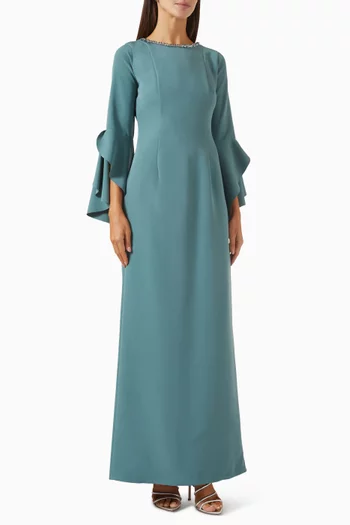 Flute-sleeve Dress in Crepe