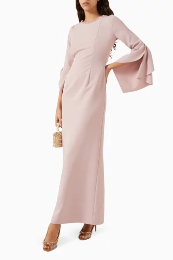 Flute-sleeve Dress in Crepe