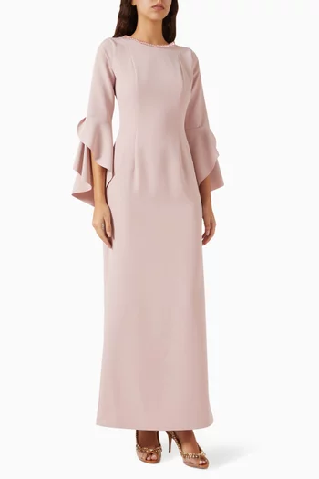 Flute-sleeve Dress in Crepe