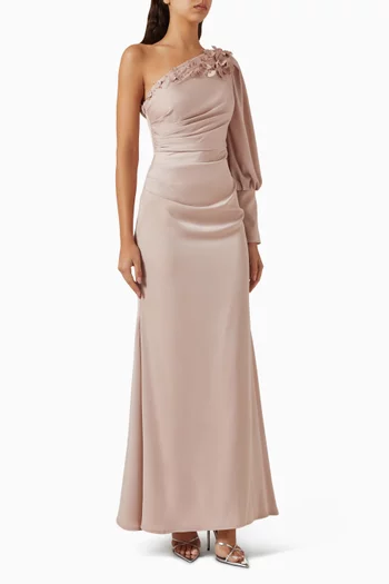 3D Embellished One-shoulder Dress in Crepe