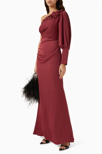 3D Embellished One-shoulder Dress in Crepe