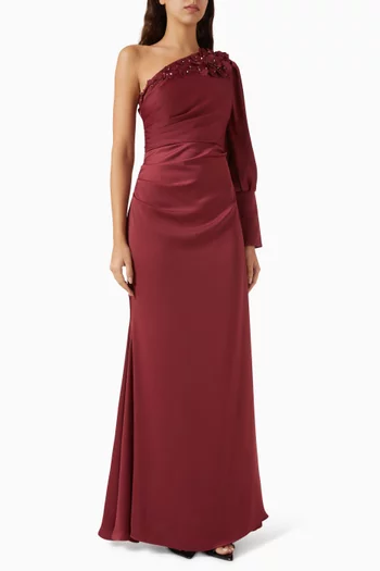 3D Embellished One-shoulder Dress in Crepe