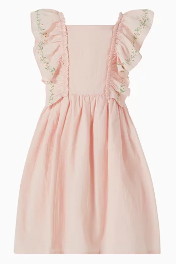 Tess Embroidered Frill Dress in Cotton