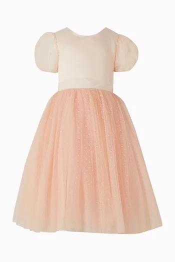 Bow Puff-sleeve Dress in Tulle