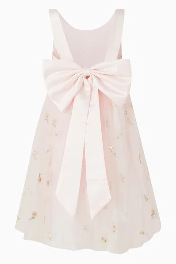 Floral-embroidered Bow Dress in Tulle
