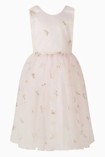 Floral-embroidered Bow Dress in Tulle