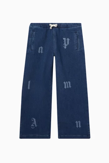 Washed Logo Letters Wide Pants in Denim