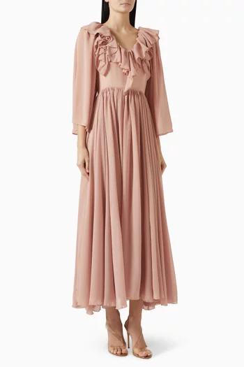 Orchid Ruffled Dress in Crepe