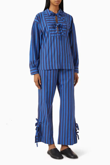 طقم بيجاما فلوكي بنقشة مخططة قطن عضوي