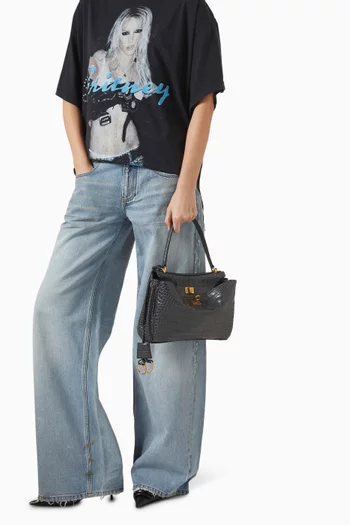 Small Rodeo Handbag in Croc-embossed Calfskin