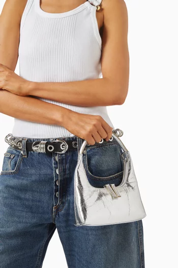 Mini Hobo Shoulder Bag in Crinkle Leather