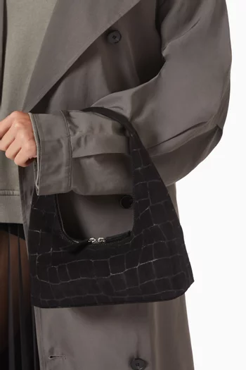 Small Hobo Shoulder Bag in Croc-embossed Suede