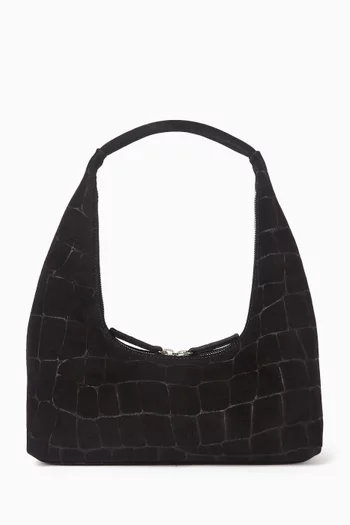 Small Hobo Shoulder Bag in Croc-embossed Suede