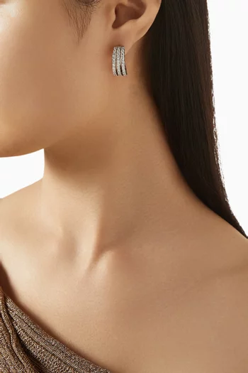 3-row Round Hoop Earrings in Rhodium-plated Brass