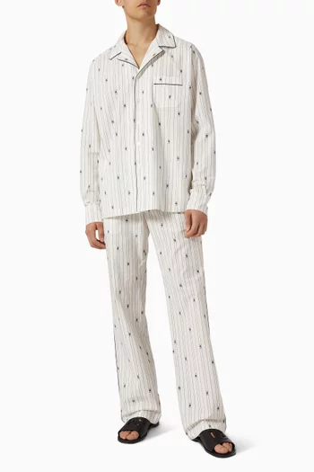 بنطال بخطوط وشعار الماركة مزيج قطن