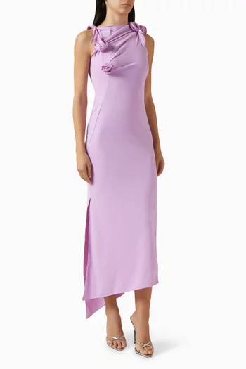 فستان متوسط الطول بفتحة ونقشة زهور