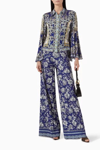 Athena Printed Flared Wide-leg Pants in Viscose