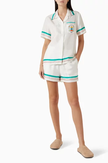 قميص بياقة كوبية وطبعة بشعار Casa Way‏ حرير