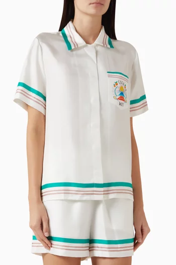 قميص بياقة كوبية وطبعة بشعار Casa Way‏ حرير