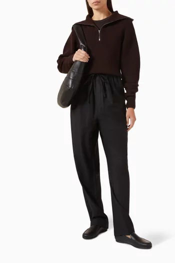 Zip-up Sweater in Combed Wool