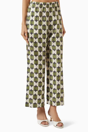 Fibbia Printed Pants in Silk-twill