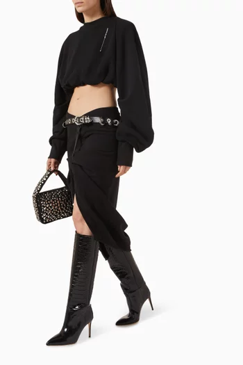 Teri Gathered Slit Midi Skirt in Cotton