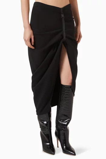 Teri Gathered Slit Midi Skirt in Cotton