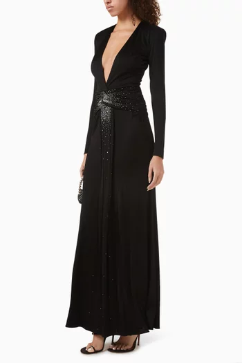 فستان ازور مزين بتطريزات